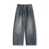 Jeans Anchos de Pierna Ancha Estilo Vintage Americano Boxy Scimitar Otoño e Invierno 2025 Nuevos Pantalones Casuales Versátiles Sueltos Pesados 480g