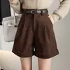 Pantalones cortos de pana de pierna ancha con puño, color café, temperamento retro, para mujer, otoño/invierno, petite, adelgazantes, para salir, pantalones de pierna recta bootcut