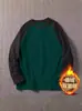 Camiseta de manga larga raglán de terciopelo de doble cara para hombre, otoño e invierno, con costuras cálidas y base de color en contraste, holgada, cuello redondo, para pareja