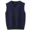 Colete de Lã Pura Infantil com Gola V sem Mangas para Meninos e Meninas, Colete Suéter de Cashmere para Crianças Mais Velhas