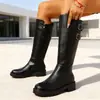 Hebilla de Cinturón Cómoda Transfronteriza de Comercio Exterior Botas Martin de Tacón Grueso Estilo Nuevo Primavera y Otoño Adelgazantes Versátiles Botas Largas para Mujer