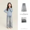 Pantalones de niña Amybaby, otoño 2026 nuevos, elegantes, versátiles, modernos, con pedrería, grafiti, mezclilla, de pierna ancha