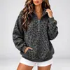 Moletom com Capuz e Zíper Meio Aberto Estilo Europeu Estampado de Leopardo 2026 para Mulheres, Outono Solto Casual Manga Longa Pulôver Top Roupa Externa