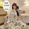 Pijama con copas fijas en el pecho, algodón nube, manga larga, pantalón largo, estampado de dibujos animados, lindo conjunto de dos piezas para estar en casa, se puede usar fuera