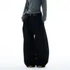 Calça de terno versátil estilo americano de perna larga, estilo old money, para outono e inverno, de cintura alta, com efeito de caimento, para homens, na cor preta