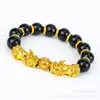 12mm obsidiana imitação ouro Pixiu venda ao vivo fornecimento transfronteiriço Passepartout pulseira banhada a ouro pequeno presente