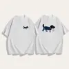Algodón Puro PeinadoCamiseta de Manga Corta de Verano Única para Parejas con Diseño de Nicho, Top Holgado para Mujer