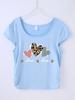 Camiseta de niña con patrón popular transfronterizo que se puede hacer DIY 4-14 años de edad con estampado de dibujos animados para niñas deportiva y de ocio tops de color puro
