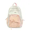 Mochila Casual Doce Fofa Estilo Coreano Feminina com Laço Estampa de Bolinhas Tecido Bolsa Escolar Viagem Campus Mochila Dupla
