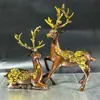 Adornos de Ciervo Dorados en Cobre Estilo Antiguo, un Par, Adecuados como Regalos de Inauguración de Casa, Ceremonia de Apertura o Bodas, para Decoración de Sala de Estar, Entrada o Oficina