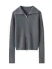 Cárdigan de punto de cachemir suave y amigable con la piel estilo coreano cremallera de doble cursor color liso chaqueta para mujer solapa vintage prenda exterior de moda