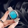 Reloj Color Turquesa Reloj de Cuarzo Reloj de Pulsera Cuadrado para Mujer Suministro Espejo Cruzado Correa de Cuero Reloj de Estudiante Femenino