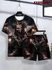 Conjunto de Duas Peças Moda Casual Masculina Tendência Verão 2025 Camiseta com Estampa 3D Gola Redonda e Shorts