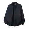 Camisa de Trabalho Masculina Muqiu Nova Estilo Chinês Gola Alta Manga Longa Cor Sólida para Homens, Corte Solto, Adequada para Usar em Camadas, Ir ao Trabalho e Uso Casual