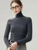 Suéter de cuello alto 100% cachemira pura para mujer, camiseta base de punto ajustada, suéter de cachemira cálido para otoño e invierno