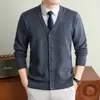 Cardigan de Tricô Casual com Gola V de Botão Único para Homem, Suéter Jaqueta Versátil de Cor Sólida com Manga Longa