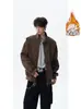 Jaqueta Motociclista Retro Americana com Gola Alta Masculina Primavera e Outono Solta Casual Top Marca Tendência Scoundrel Bonito Sensação de Luxo Roupa Exterior