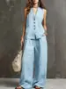 2026 Europeo y Americano Transfronterizo Amazon Nuevo Conjunto de Dos Piezas de Chaleco sin Mangas y Pantalones de Pierna Ancha de Algodón y Lino para Mujer Ropa de Mujer