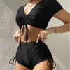 Novo Maiô Feminino Europeu e Americano com Cordão, Decote V e Fenda, Biquíni Conservador para Praia e Fontes Termais