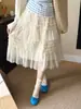 Falda Plisada de Corte A Color Albaricoque para Mujer, Falda de Verano Delgada con Volantes Estilo Ballet, Falda de Malla Abullonada, Falda de Longitud Media