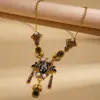 Corrente para Suéter com Pingente de Concha de Pérola Artificial Incrustada com Strass de Resina Europeu e Americano, Colar de Nicho Exquisito de Alta Qualidade Estilo Corte Vintage