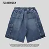 Pantalones Cortos de Mezclilla Funcionales Estilo Japonés Ropa de Trabajo Unisex Cinco Puntos Pantalones 2026 Verano Nuevos Sueltos Casuales de Longitud Media Pantalones Cinco Puntos