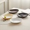 Bol Japonés Vajilla Plato Cerámico Plato de Plato para el Hogar Plato Ovalado para Yogur Plato para Postre Occidental Desayuno Plato para Ensalada de Frutas