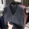 2027 Novo Colete de Tricô Masculino Roupa de Trabalho Business Cor Sólida Colete Cardigan de Tricô Comércio Exterior Atacado Vendas em Volume