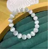 Pulsera de Piedra Ojo de Gato Blanca para Mujer, Pulsera de Cristal Ojo de Gato Dulce y de Moda, Joyería de Mano para Pareja, Pulsera de Piedra Ojo de Gato de Círculo Único