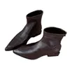 Botas Curtas Estilo Retrô com Bico Fino, Salto Grosso e Zíper nas Costas com Lã, Novas Botas Slim Versáteis para Outono e Inverno, Botas Meia Elástica
