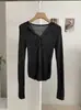 Suéter de Punto KEKEZOON con Parches de Encaje, Corbata, Cuello en V, Manga Larga para Mujer, Corte Delgado, Top Versátil para Otoño 8771
