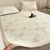 Juego de Tres Piezas de Alfombrilla Refrigerante de Seda de Hielo Retro de Verano, Alfombrilla Refrigerante de Aire Acondicionado, Estilo Sábana Ajustable, Alfombrilla Suave Completamente Envuelta, Alfombrilla de Paja, Almohadilla Refrigerante de Verano, Alfombrilla de Cama