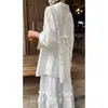 Camisa de Sol con Cuello de Collar [Método Original de Tela de Guangzhou] Encaje Blanco Francés con Lazo Top de Manga Larga de Verano