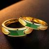 Joyería de Oro Aluvial Anillo de Pareja Anillo Abierto de Pareja Anillo de Oro Arena Dorado de Gama Alta para Mujer Nicho Incrustado de Jade