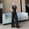 Conjunto Elegante Sem Mangas de Cor Sólida Transfronteiriço Calças de Pernas Largas de Cintura Alta Duas Peças Novo Estilo Estilo Ocidental Look Slim Moda Versátil