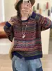 Otoño 2026 Nuevo Suéter de Punto Versátil Casual con Chaqueta Jacquard Vintage de Punto Cruzado Holgado Fair Isle Cuello Redondo para Mujer