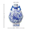 Jarrón de Porcelana Azul y Blanca de Jingdezhen con Doble Asa, Jarrón Plano Pintado a Mano para Mesa de Sala de Estar Decoración del Hogar, Recipiente para Arreglos Florales, En Stock