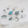 Juego de 10 anillos bohemios nuevos con gestión completa, con cactus turquesa, vintage, de plata antigua, nicho femenino