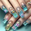 Adesivo para Unhas Quadrado Longo Estilo Oceano Azul Penetração no Gelo Padrão Peixe-Palhaço Adesivo de Unha Postiça Europeu