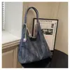 Bolsa Tote de Sarja Texturizada Vintage para Mulheres, Estilo Coreano, Intelectual e Estilosa, Bolsa de Ombro para o Dia a Dia de Alta Inteligência
