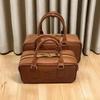 Bolsa de Bowling Nueva Vintage Transfronteriza de Cuero Genuino Tipo Boston Almohada Gran Capacidad Portátil para Hombro Cruzado para Mujer