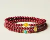 Pulseira de Sândalo Vermelho Estilo Montanha Putuo para Mulheres, Pulseira Vermelha de Três Círculos, Sândalo Imperial Multi-Círculos, Presente de Aniversário para o Ano de Nascimento