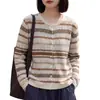 Cardigan de Lã Fina Vintage com Gola Redonda 2026 Outono/Inverno Novo Manga Longa Jacquard Vazado Casaco para Mulheres