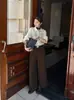 ICCIICC Trece Líneas Otoño Nuevo Estilo Coreano Ajustados Rectos Pantalones de Nueve Puntos Simples para el Trabajo Casual para Mujer 1685