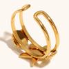 Anillo Abierto de Acero Inoxidable Chapado en Oro de 18K con Forma de Estrella de Mar y Concha Estilo Europeo y Americano Moda Versátil Joyería para Vacaciones en la Playa
