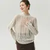 Campbell Yarn~%Seda de Amora%Suéter de Cashmere para Mulheres, Tricô Vazado, Gola Alta, Uso Dupla Face, Tamanho Único