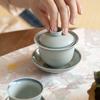 Tazón con tapa de doble línea pintado a mano antiguo Taza de té juego de té kung fu tazón de té de grano Xuan de cerámica pie alto tres talentos Tazón con tapa tazón de té