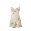 Vestido estilo europeu e americano retrô com decote em V sexy decotado e alças finas estampado com cintura alta e saia em linha A