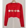 Conjunto de Dos Piezas de Moda: Cárdigan Corto de Punto a Bloques de Color a Cuadros para Mujer, Camisola Interior de Encaje Otoño/Invierno, Dulce y Picante