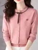Nova Moda Outono e Inverno Gola Redonda Malha Fashion com Cadarço Design de Cor Pura Malha de Manga Longa Camisa Base Versátil Feminina